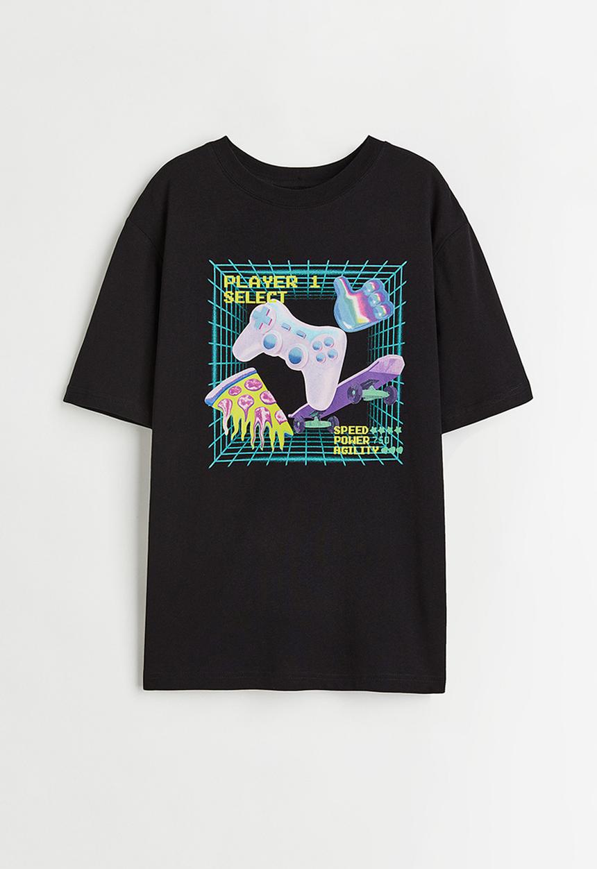 H&M - Cotton T-shirt - black/game controller
