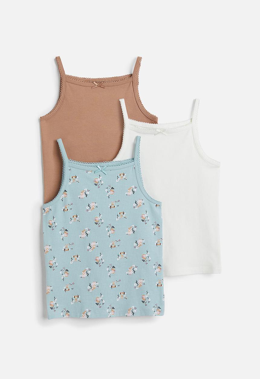 H&M - 3-pack jersey vest tops - light turquoise/floral