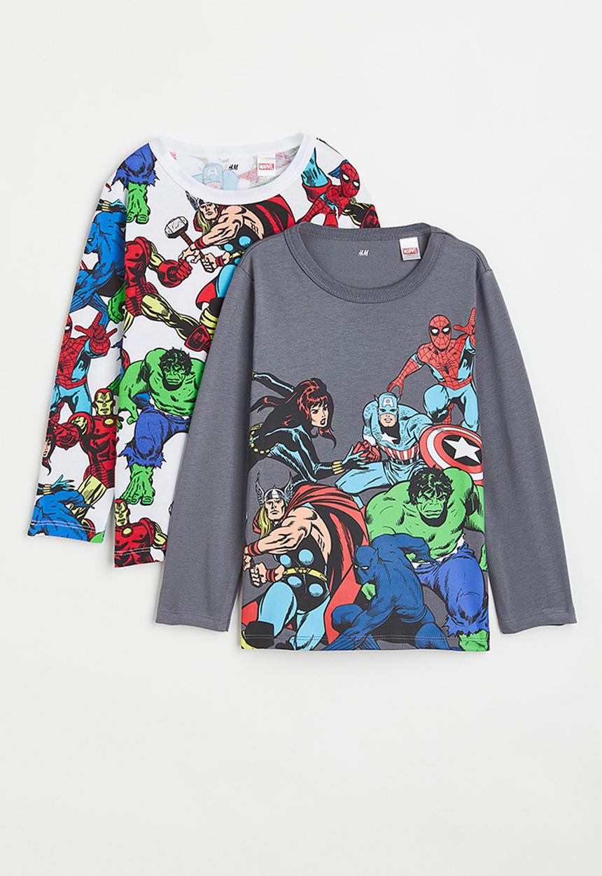 H&M - 2 Pack tops in printed cotton jersey - dark grey/marvel comics