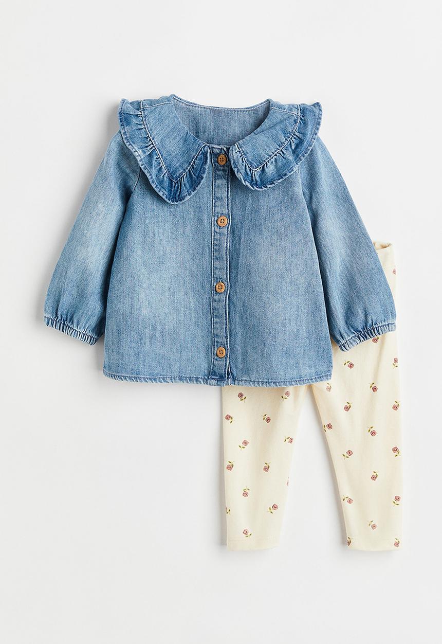 H&M - 2 Piece cotton set - beige & blue