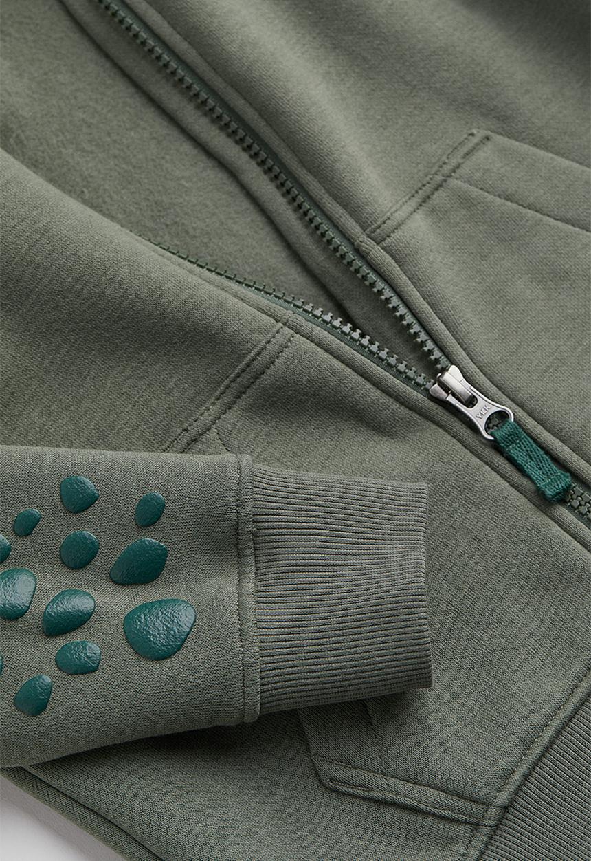 H&M - Appliquéd zip through hoodie - khaki green/dinosaur