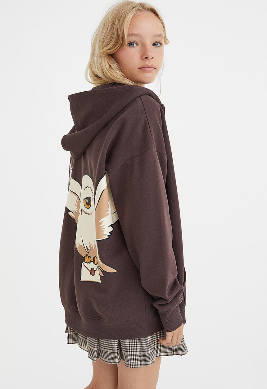 H&M - Oversized printed zip through hoodie - dark brown/harry potter