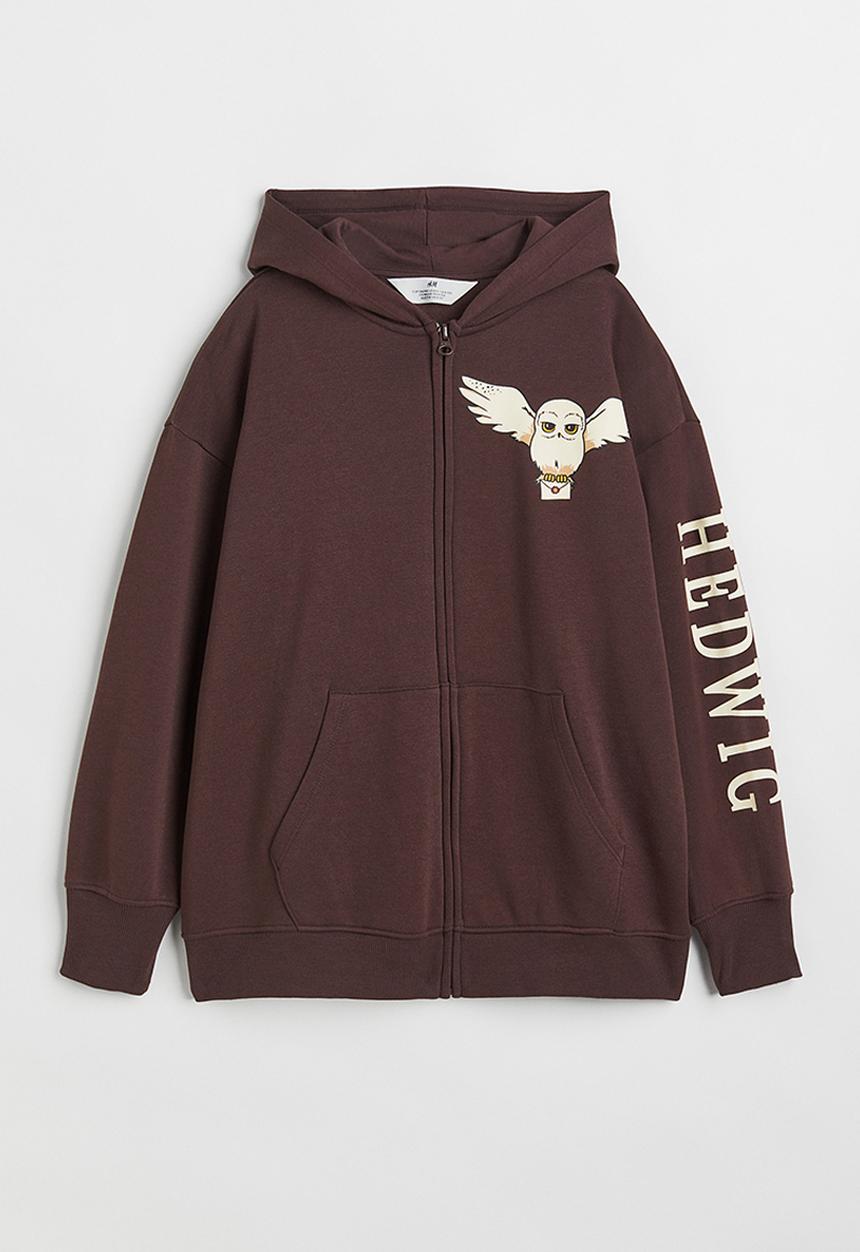 H&M - Oversized printed zip through hoodie - dark brown/harry potter