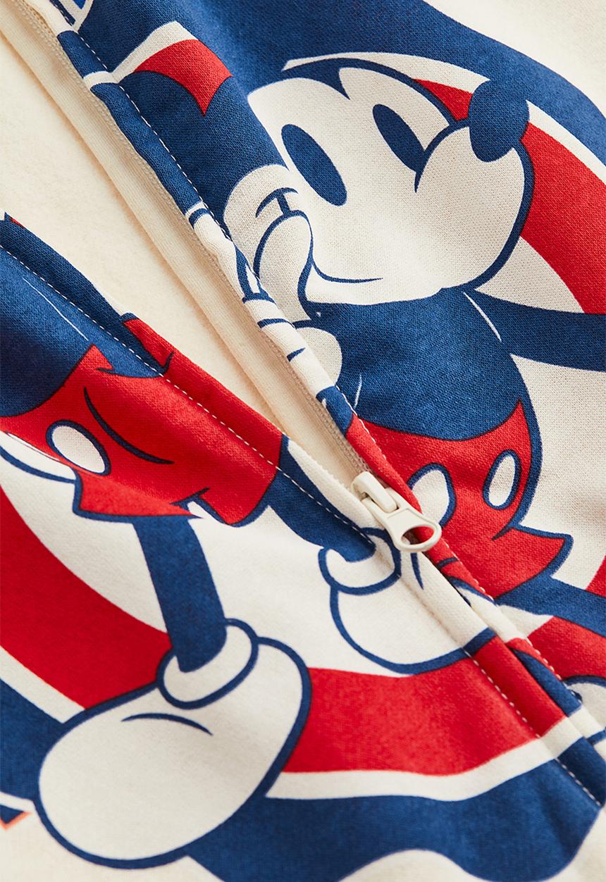 H&M - Oversized printed zip through hoodie - light beige/mickey mouse