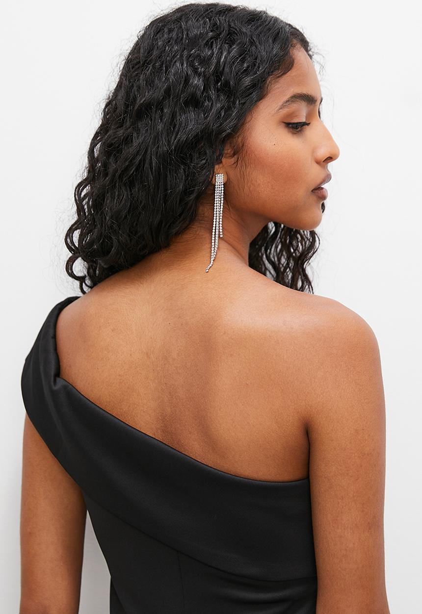 VELVET - Off the shoulder formal bodycon dress with slit - black