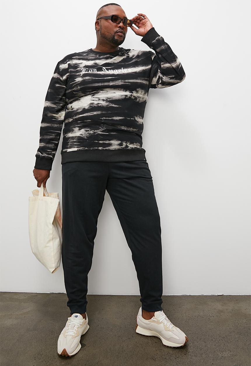 Superbalist - Plus acid wash sweat crew top - charcoal