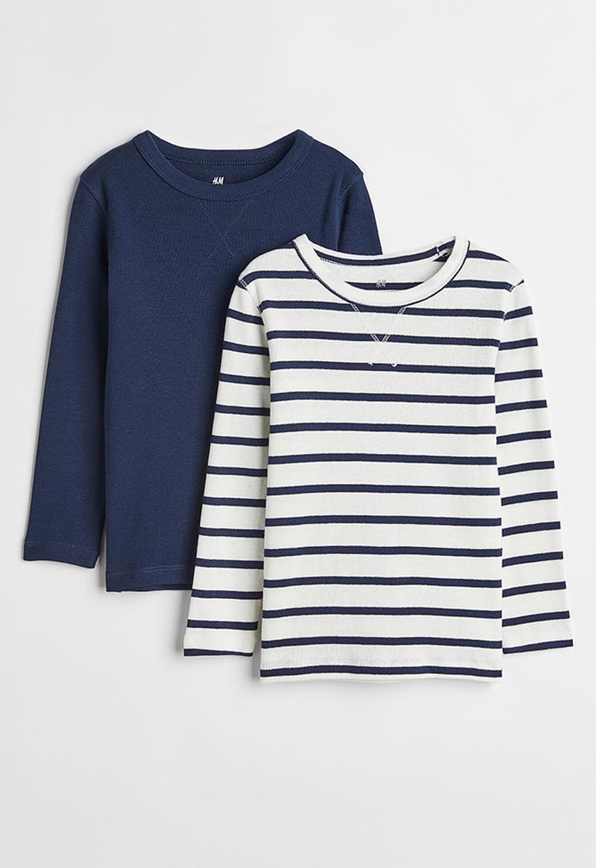 H&M - 2 Pack jersey tops - dark blue/striped