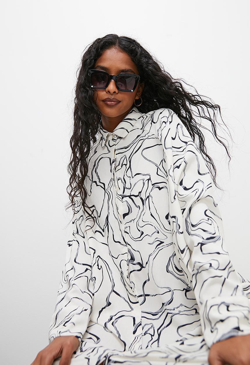 Superbalist - Printed midi shirt dress - neutral marble 