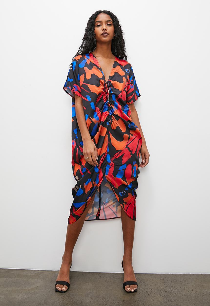 Superbalist - Printed satin kaftan dress - large scale butterfly