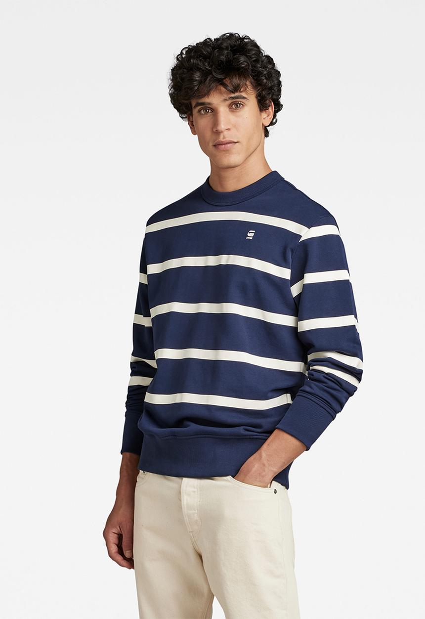 G-STAR - Placed stripe sweater - sartho blue/milk stripe