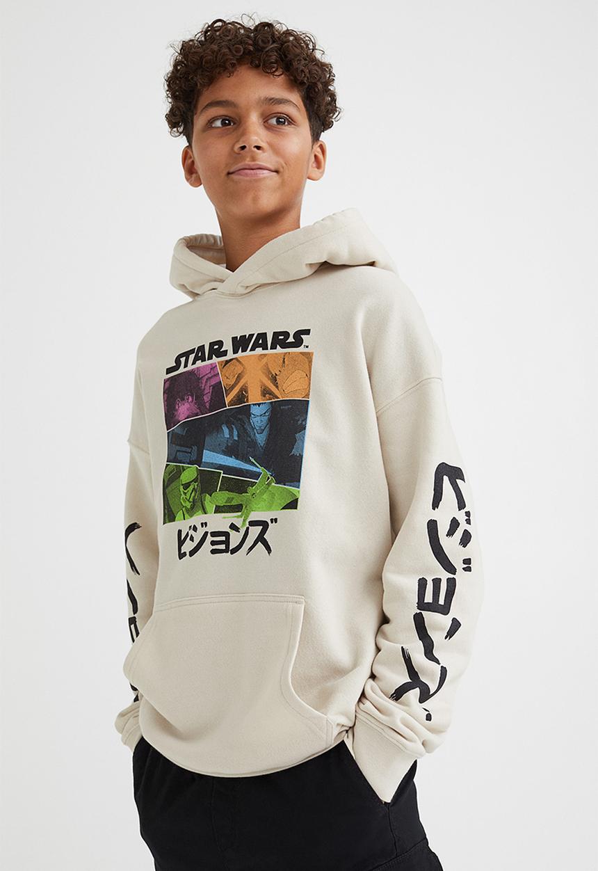 H&M - Oversized printed hoodie - light beige/star wars