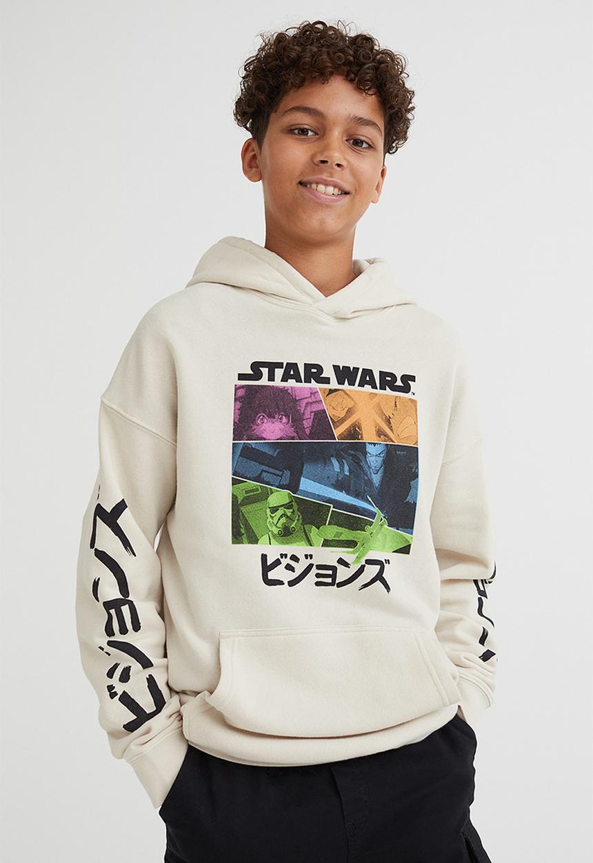 H&M - Oversized printed hoodie - light beige/star wars