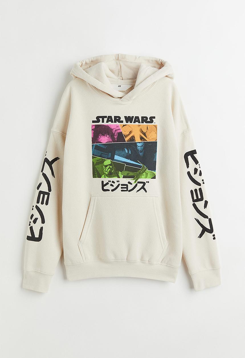 H&M - Oversized printed hoodie - light beige/star wars