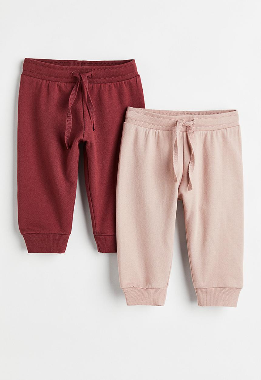 H&M - 2 Pack cotton joggers - light pink/dark red