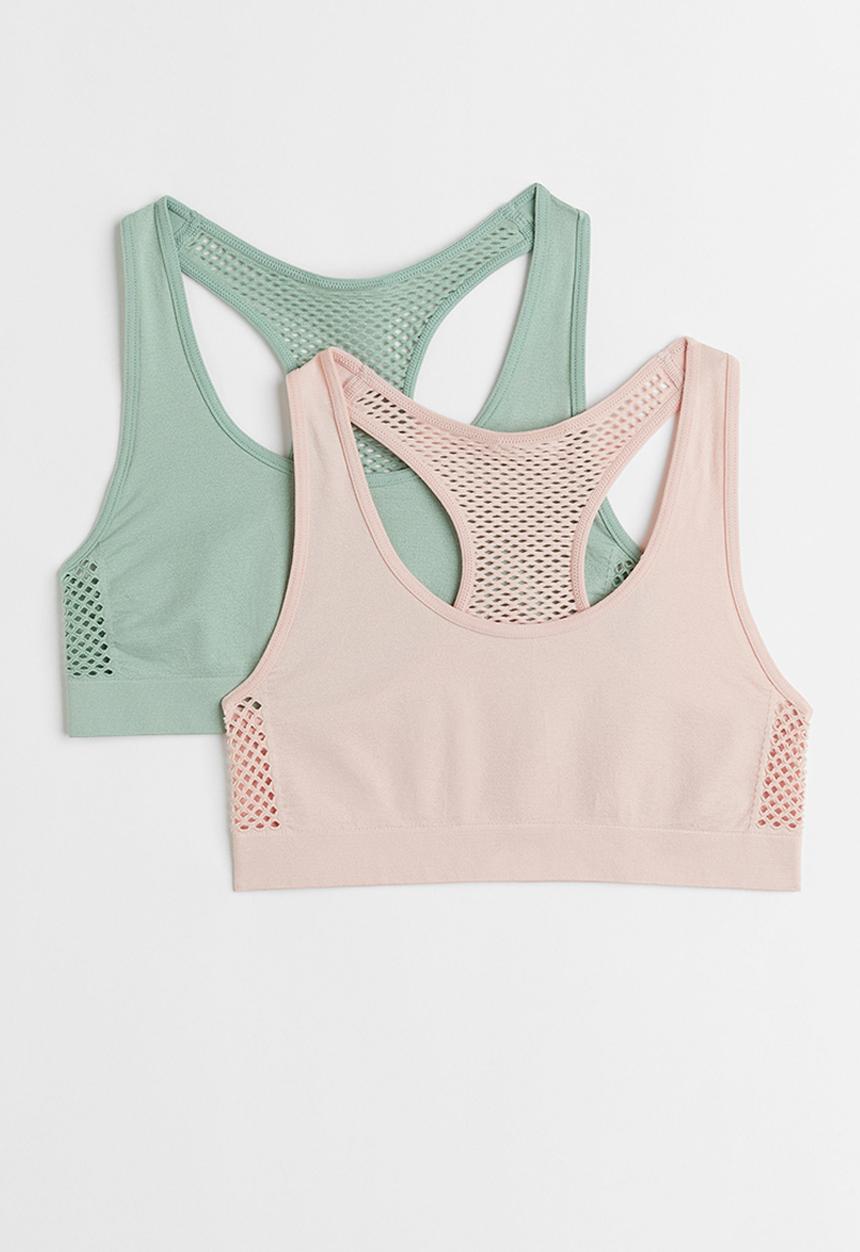 H&M - 2 Pack seamless tops - light pink/light green