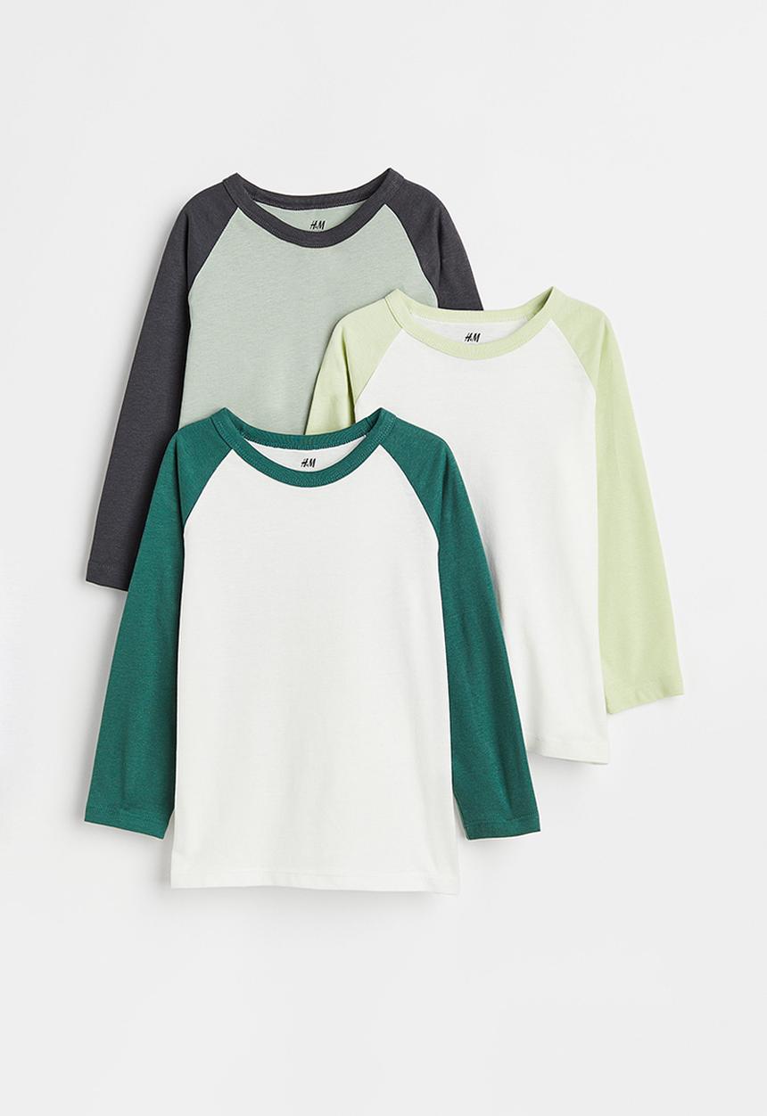 H&M - 3 Pack cotton jersey tops - white/green