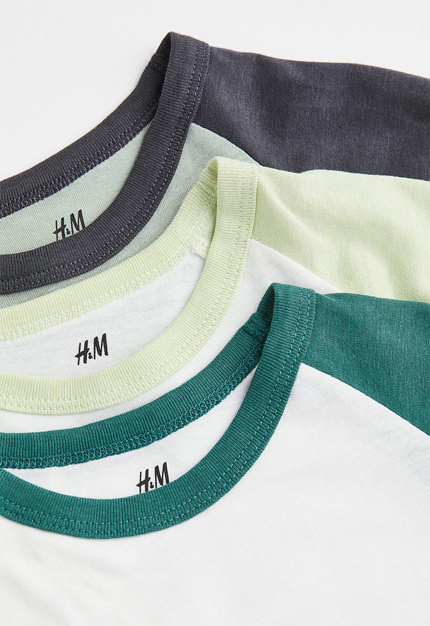H&M - 3 Pack cotton jersey tops - white/green