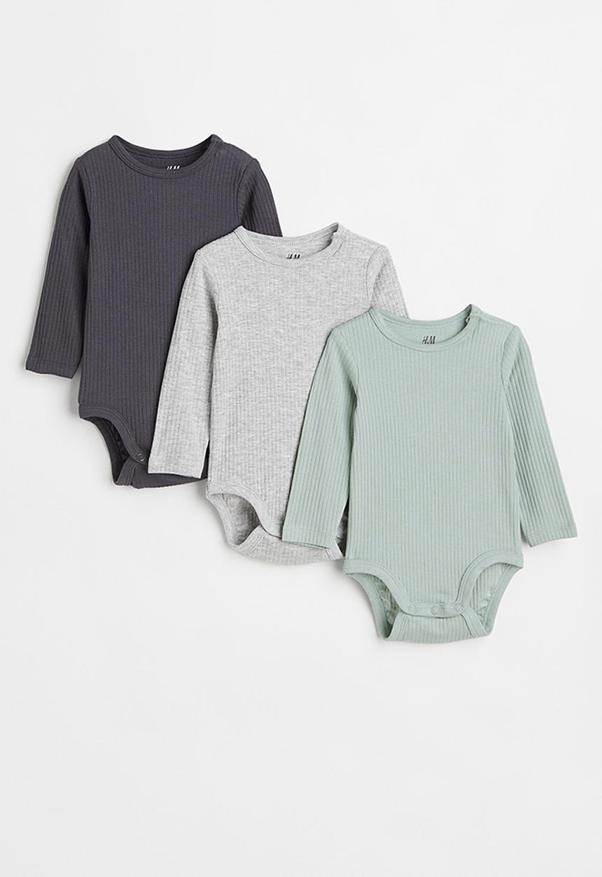H&M - 3 Pack ribbed bodysuits - mint green/light grey marl
