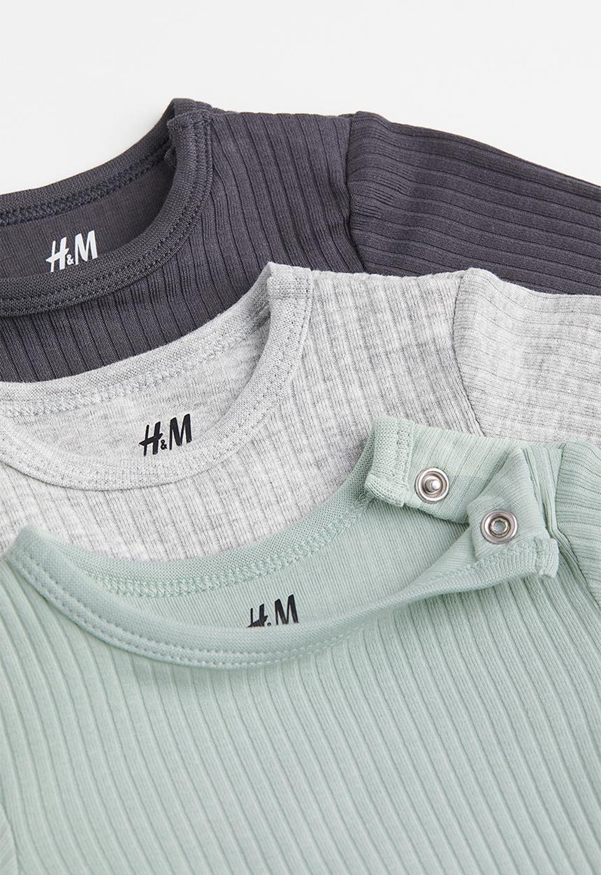 H&M - 3 Pack ribbed bodysuits - mint green/light grey marl