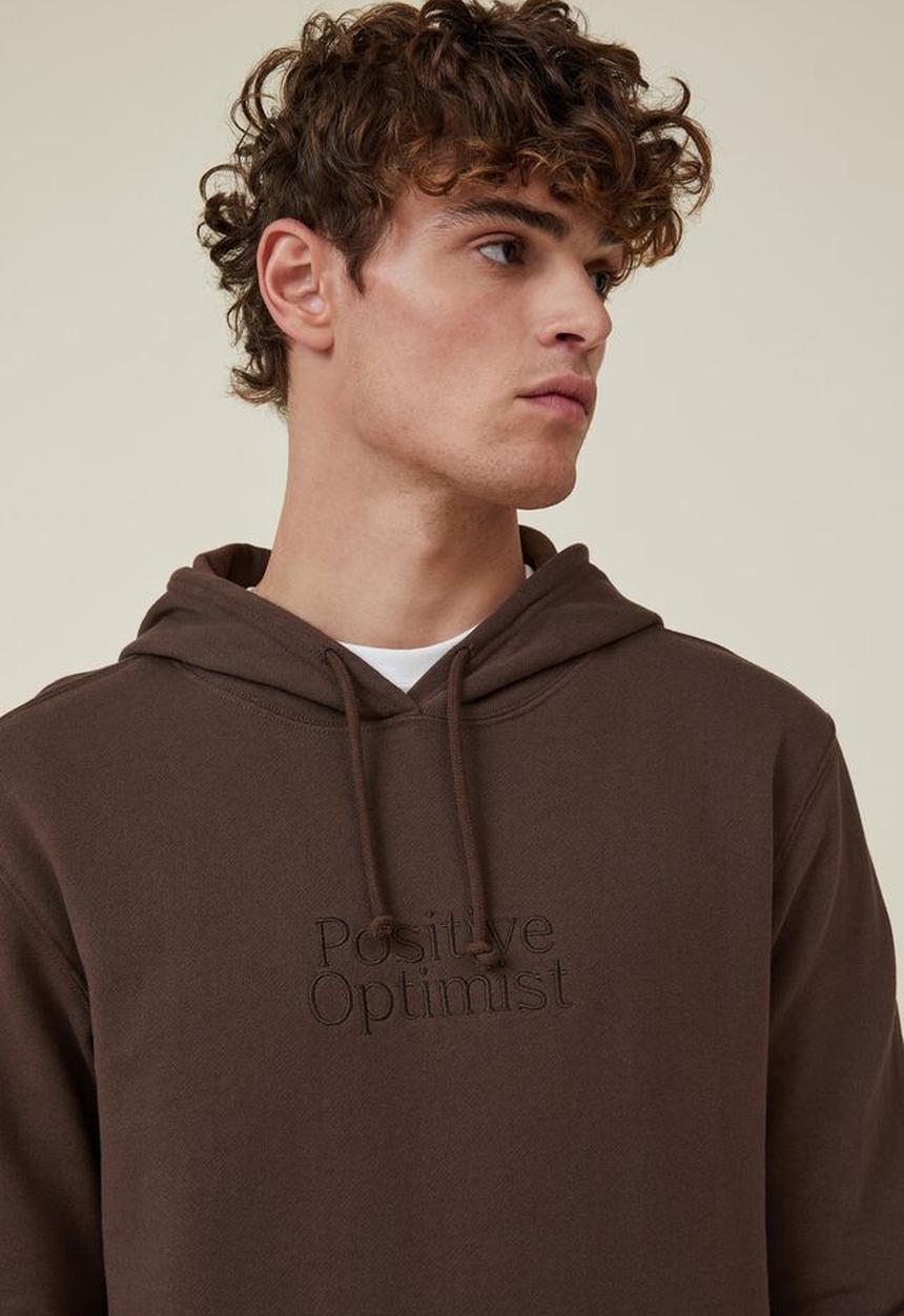 Cotton On - Graphic fleece pullover - washed chocolate/positive optimism