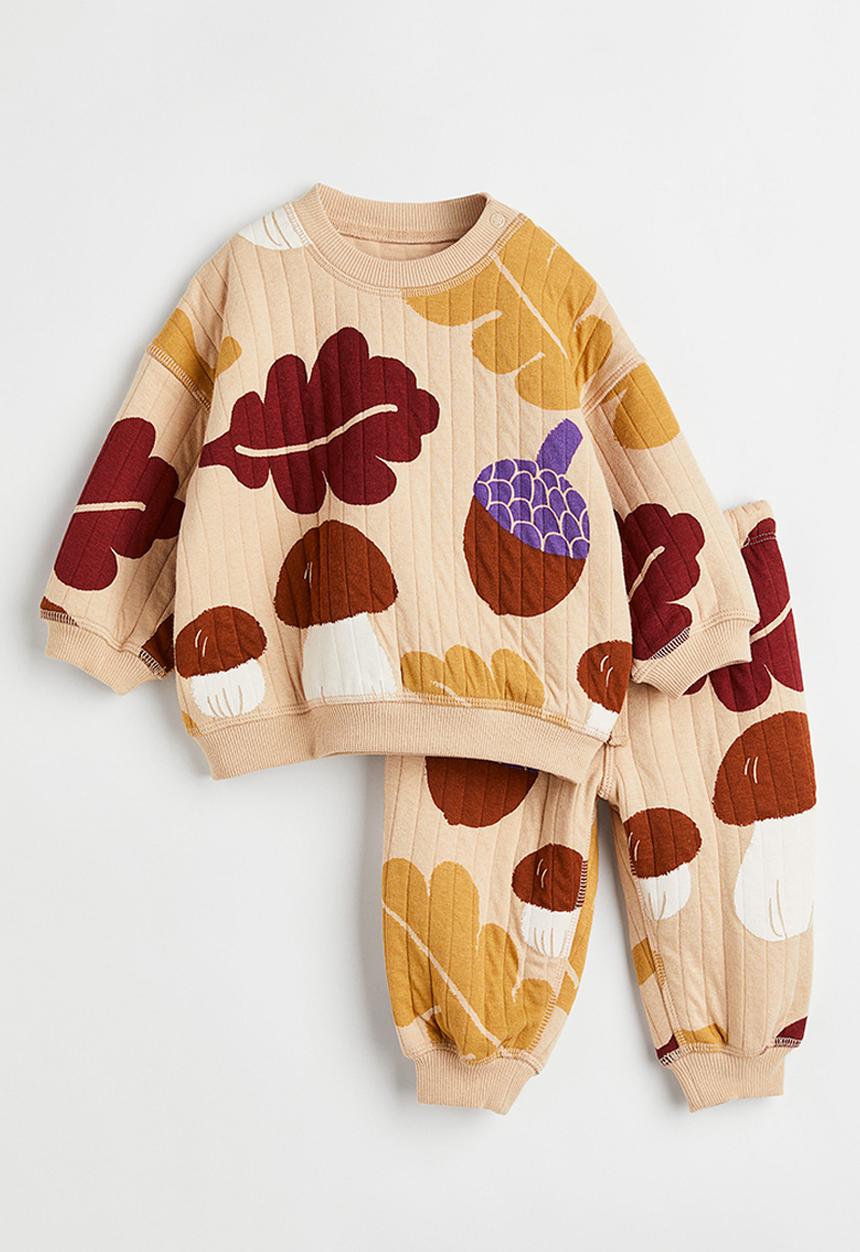 H&M - 2 Piece quilted set - light beige/mushrooms