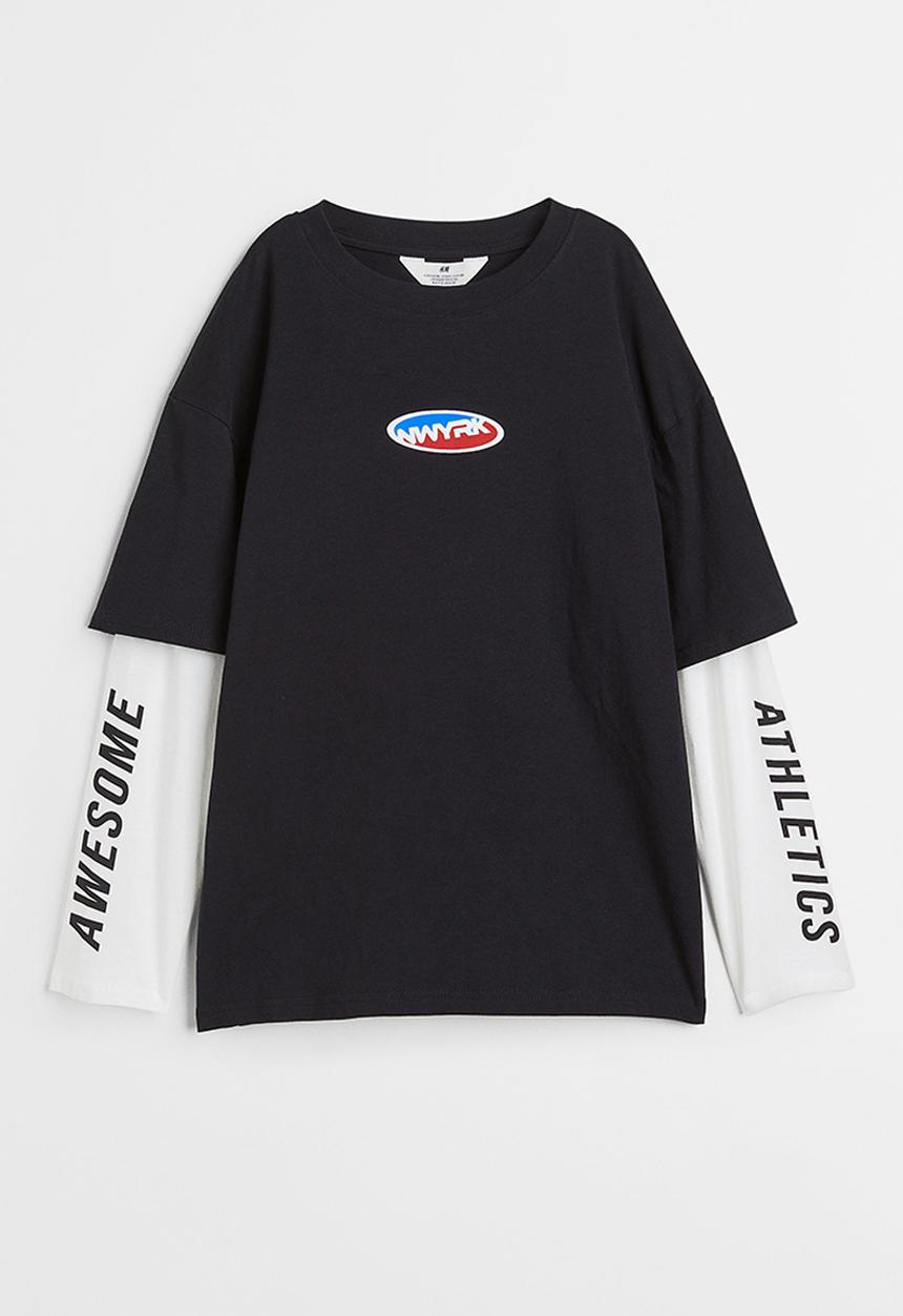 H&M - Cotton jersey top - black/nwyrk