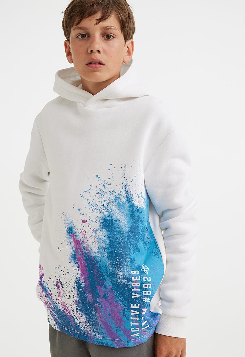 H&M - Printed hoodie - white/blue