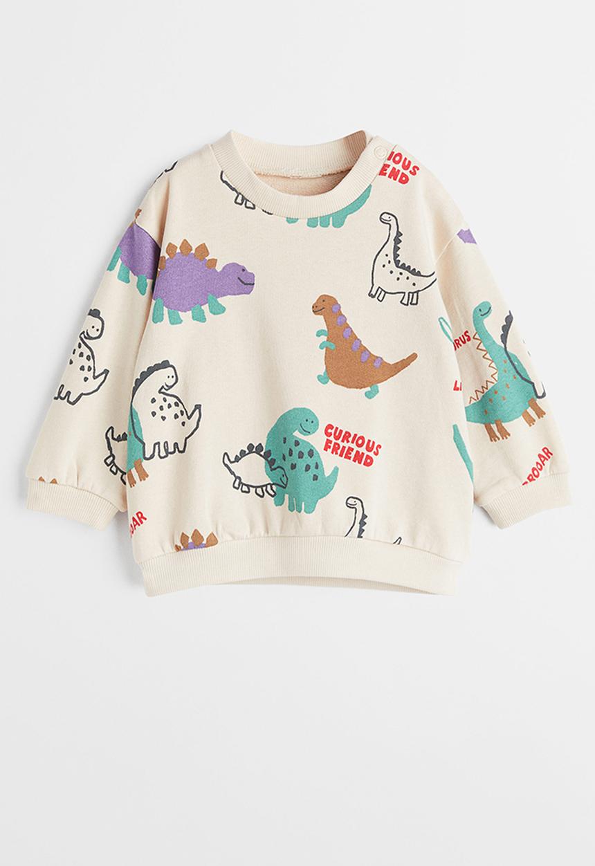 H&M - Cotton sweatshirt - light beige/dinosaurs