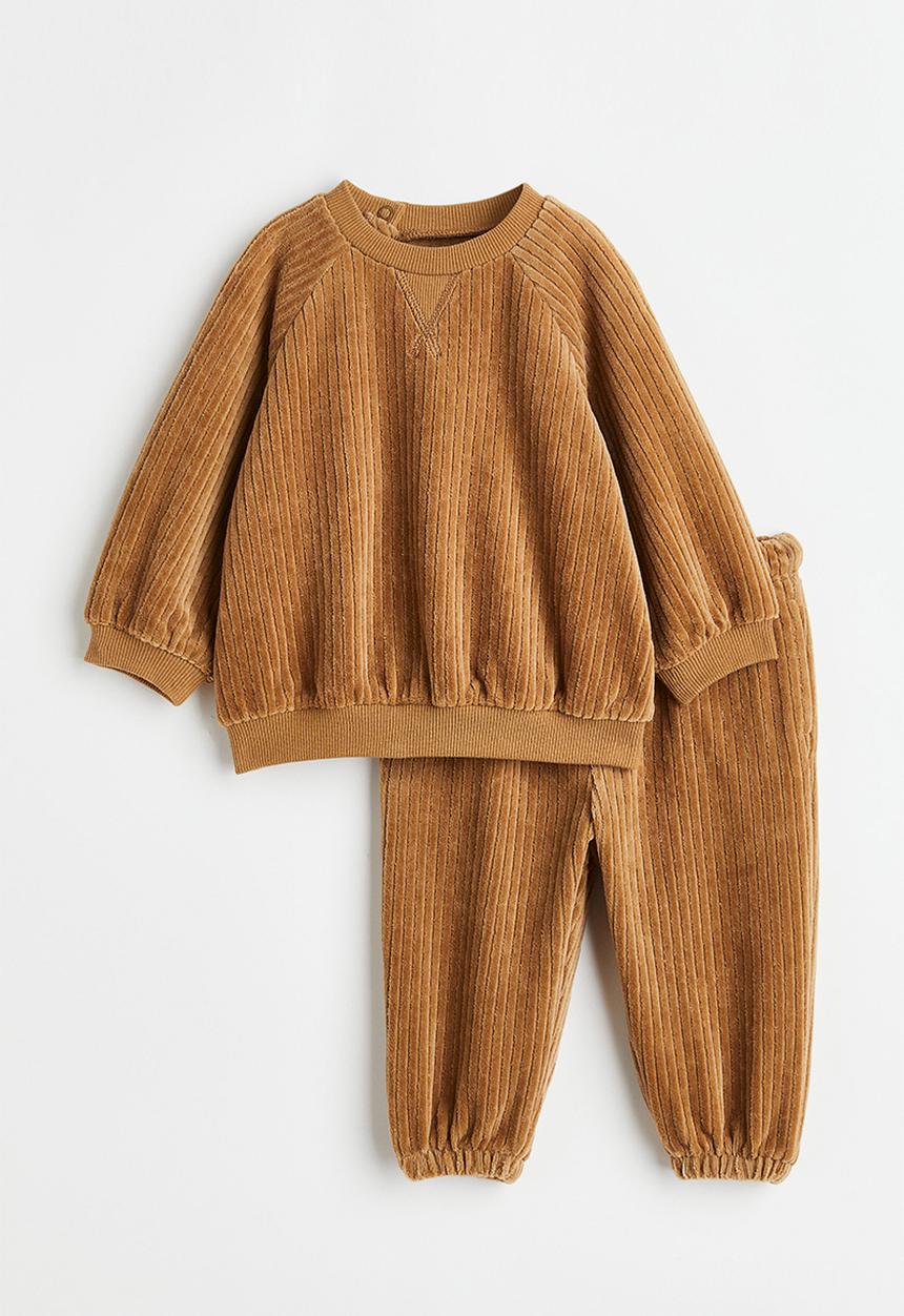 H&M - 2 Piece velour set - dark beige