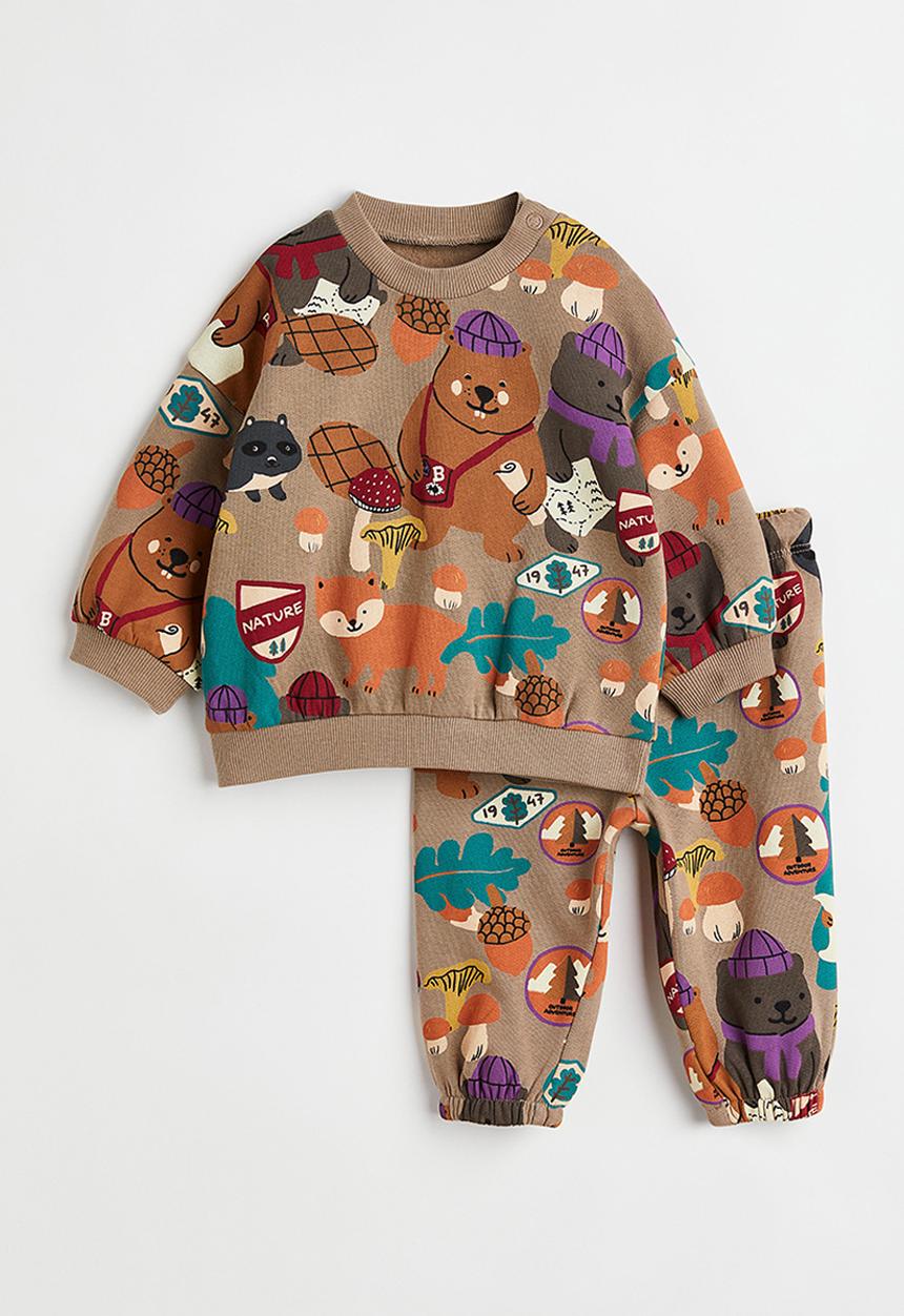 H&M - 2 Piece sweatshirt set - light brown/animal campers