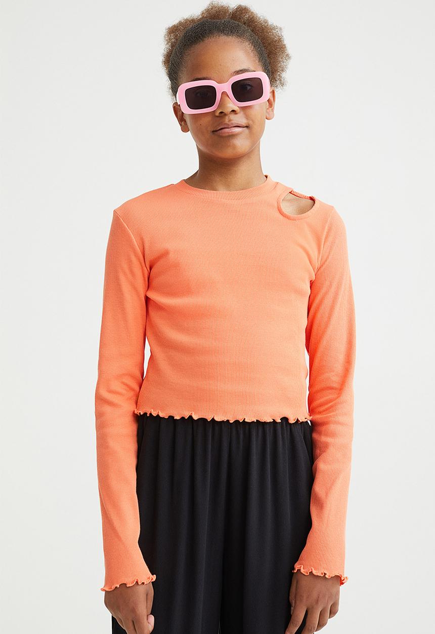 H&M - Ribbed cotton jersey cropped top - orange