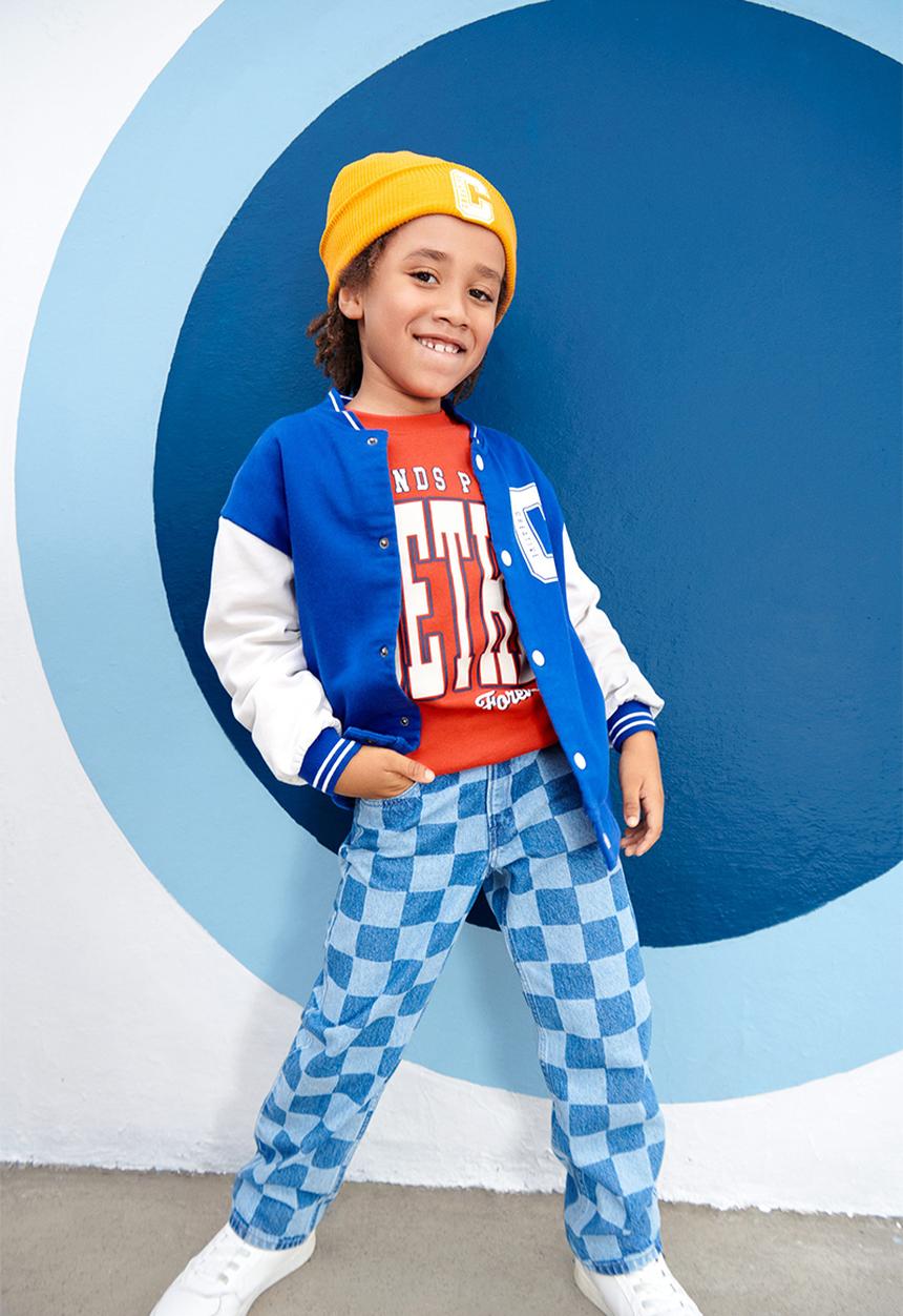 H&M - Oversized printed baseball jacket - blue/white