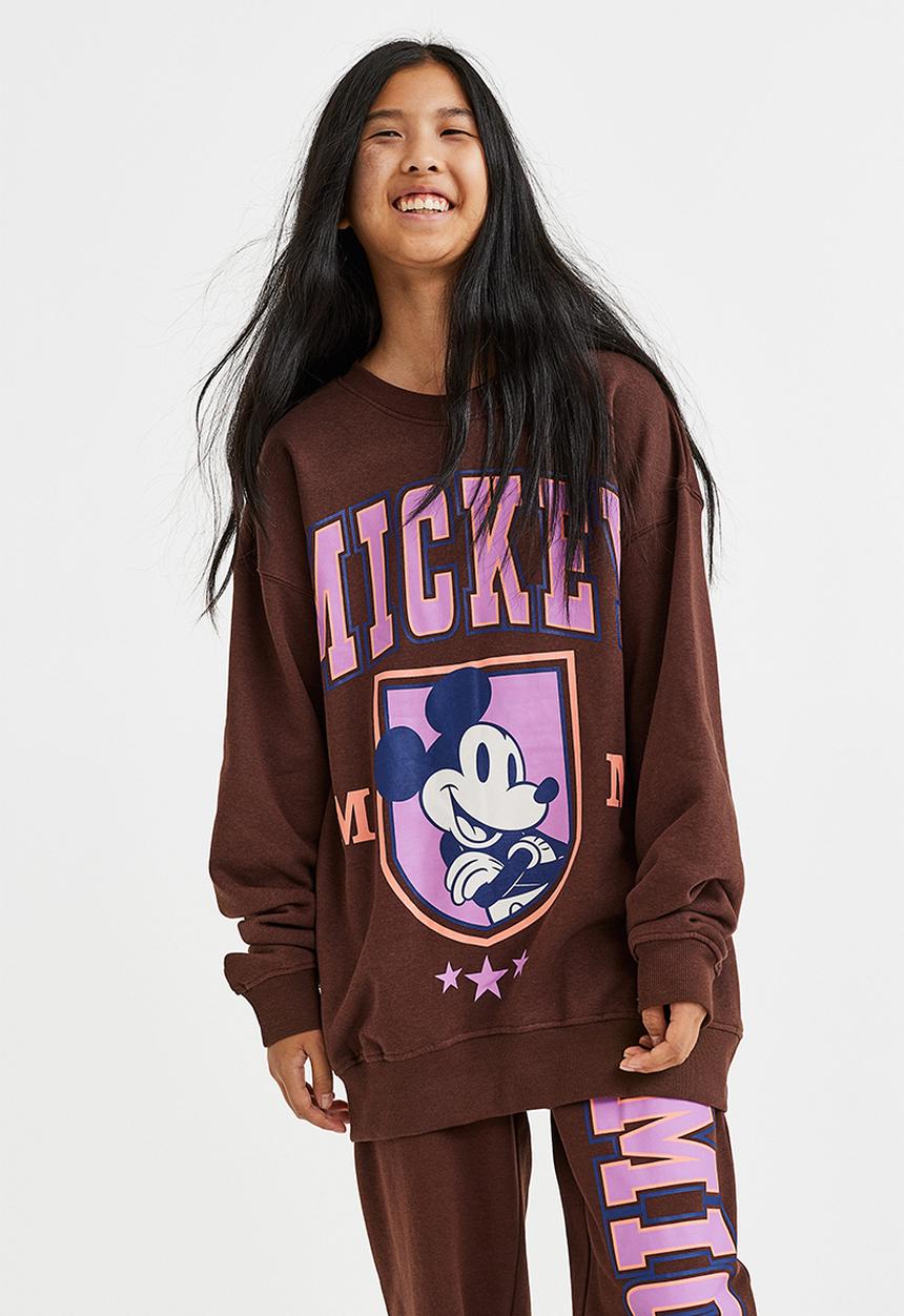 H&M - Oversized sweatshirt - dark brown/mickey mouse