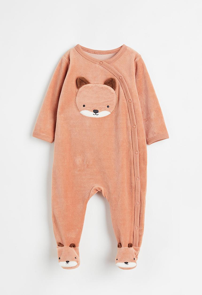 H&M - Velour all-in-one pyjamas - orange/fox