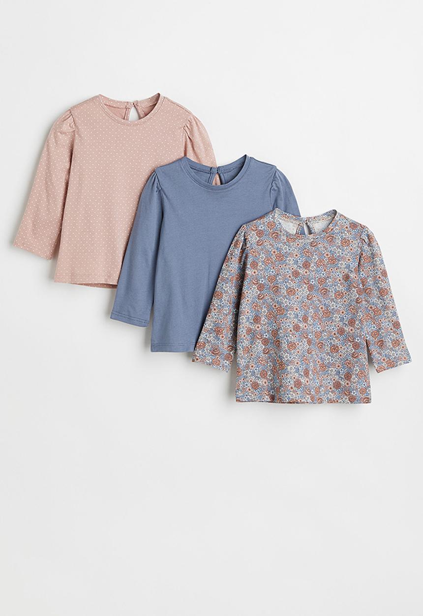 H&M - 3 Pack cotton jersey tops - blue/floral