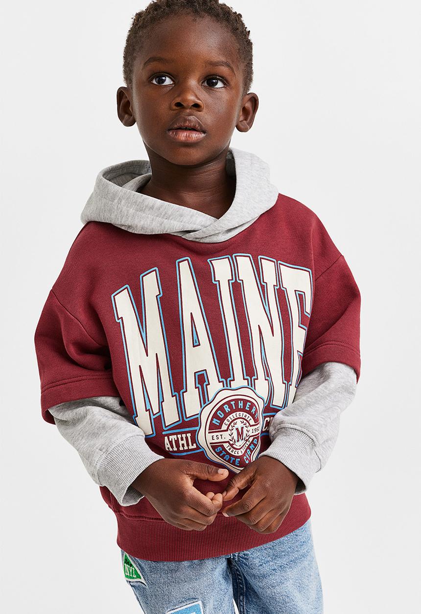 H&M - Printed hoodie - dark red/maine