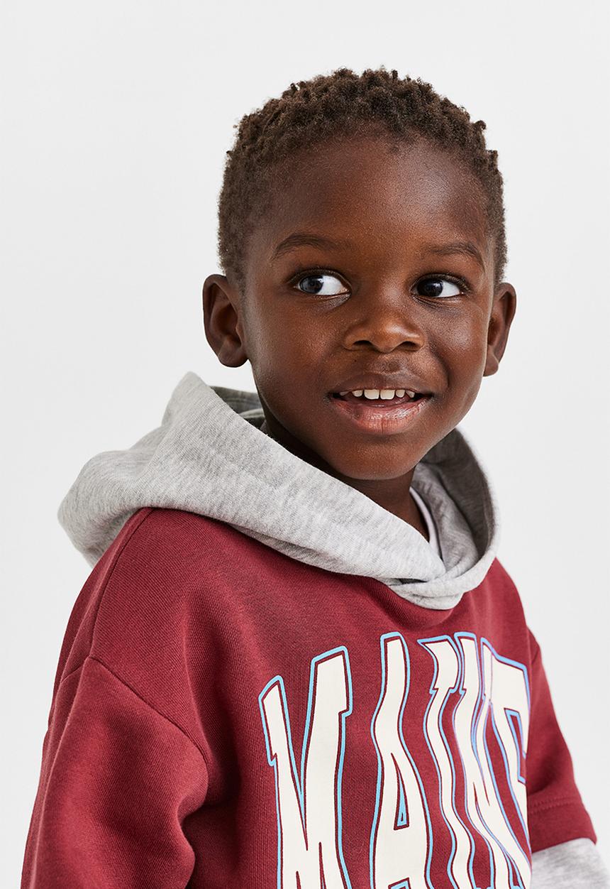 H&M - Printed hoodie - dark red/maine