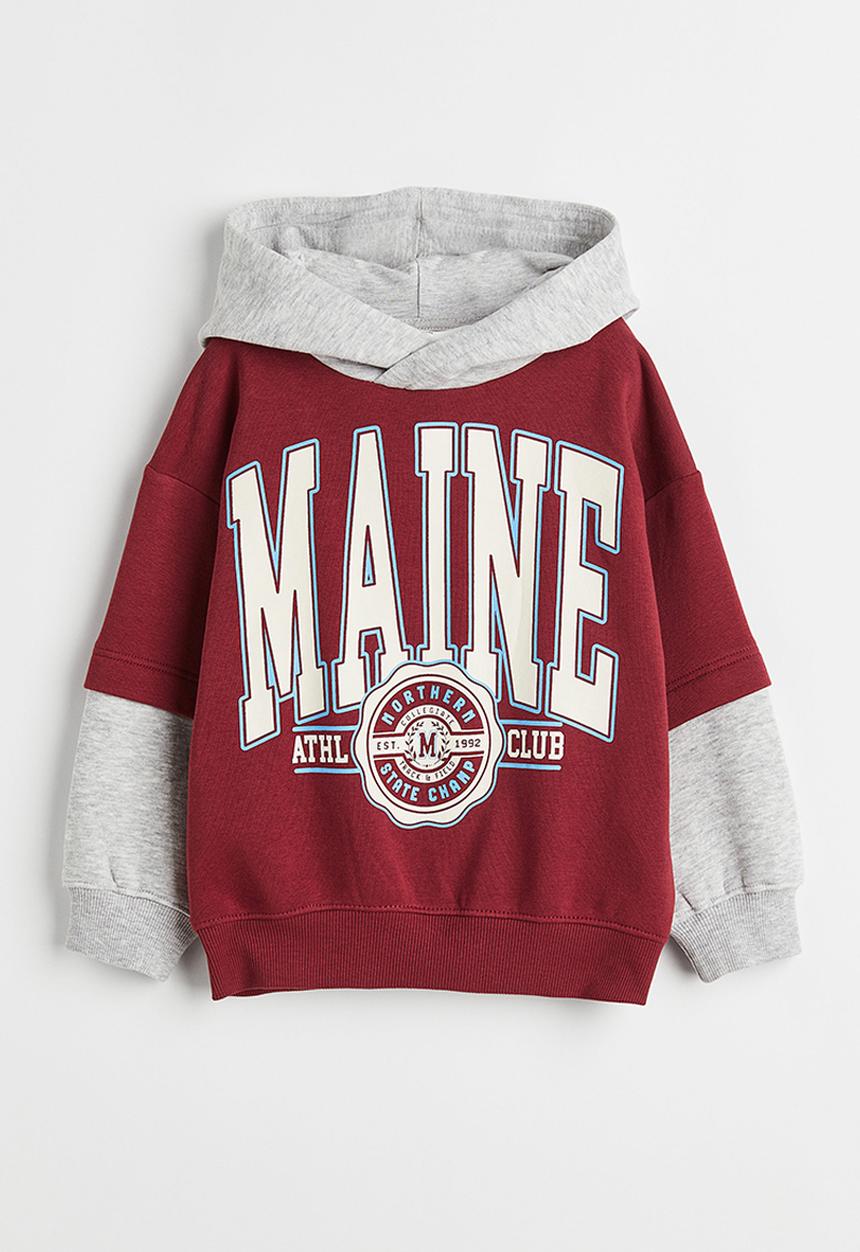H&M - Printed hoodie - dark red/maine