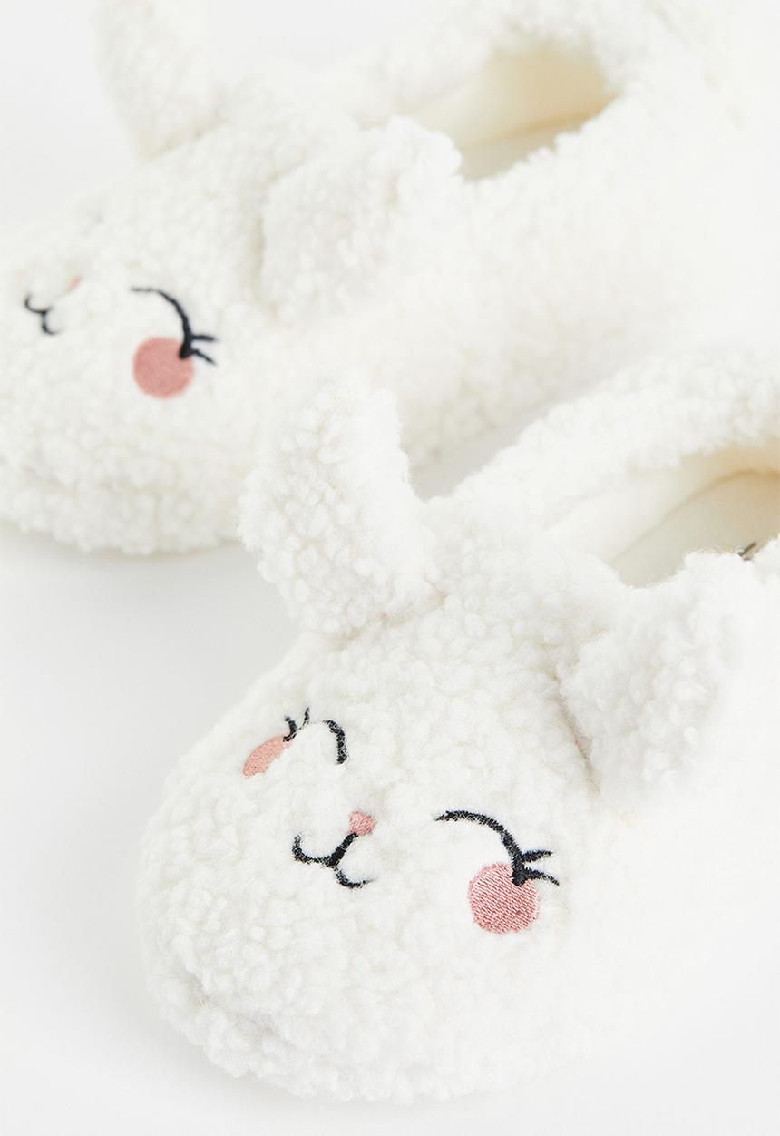 H&M - Soft teddy slippers - white/bunny