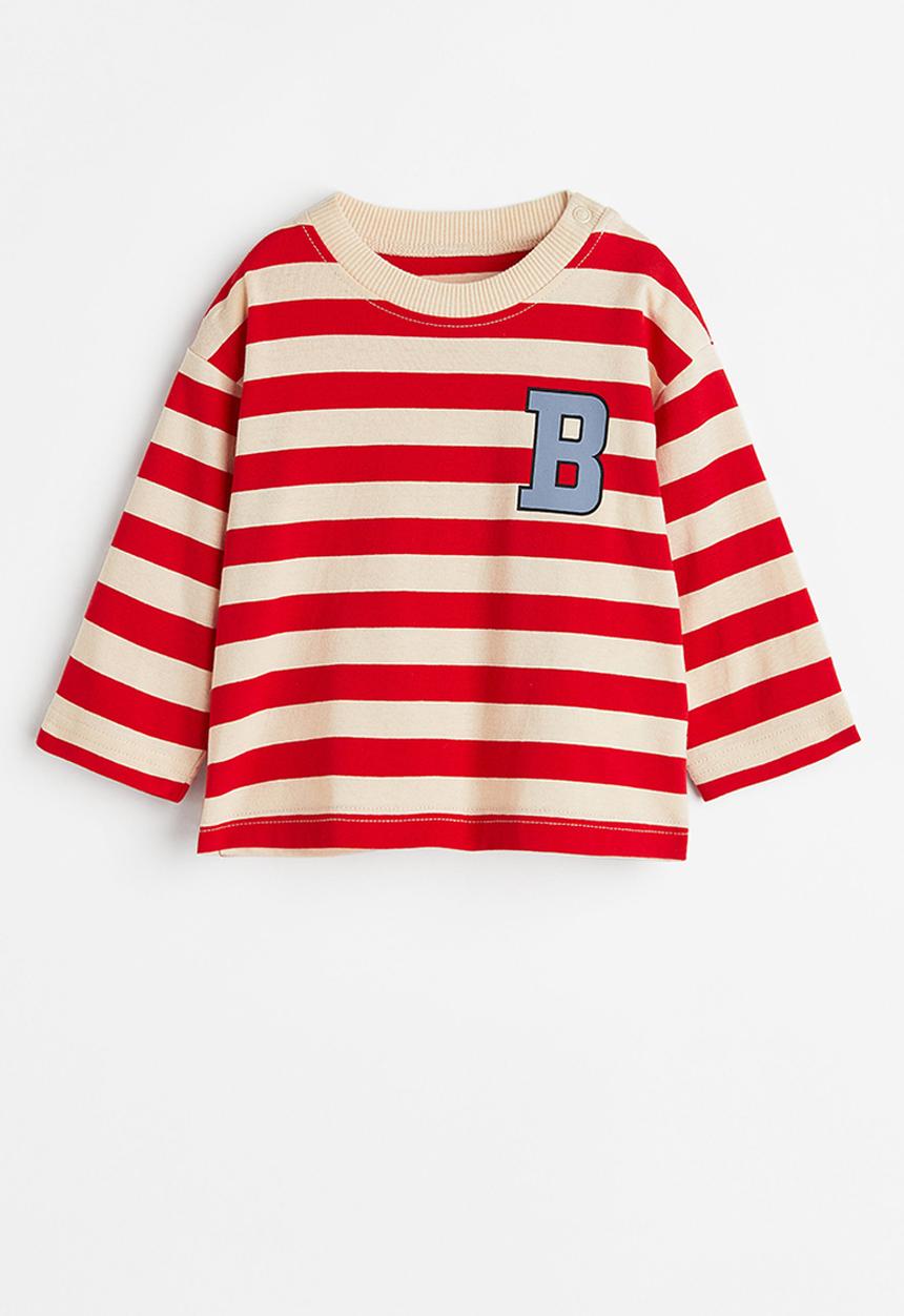 H&M - Cotton jersey top - light beige/striped