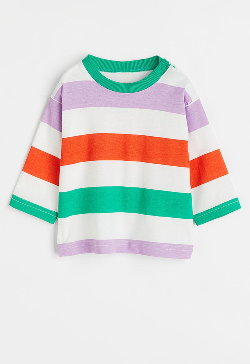H&M - Cotton jersey top - purple/green striped