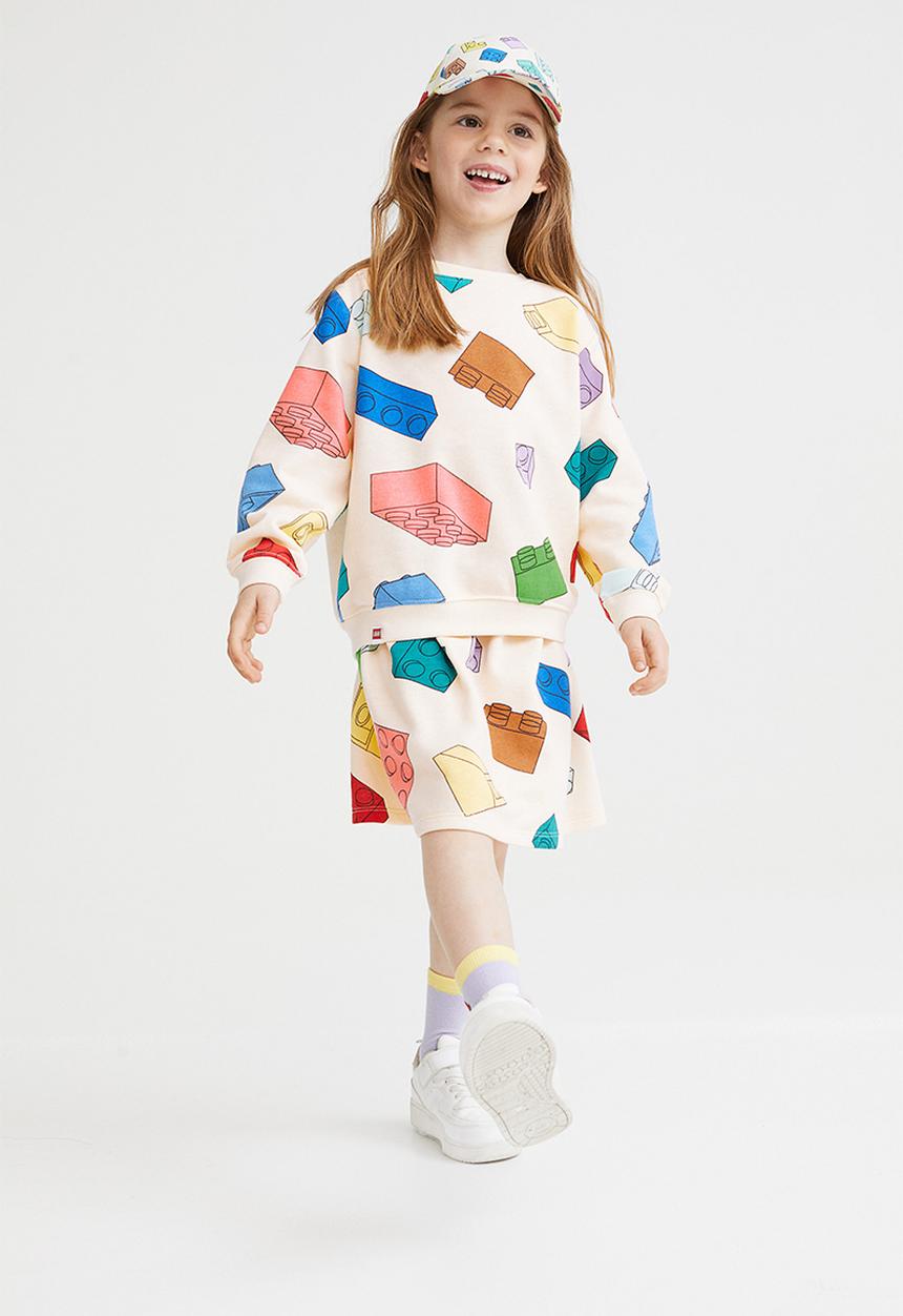 H&M - Printed sweatshirt skirt - light yellow/lego® collection
