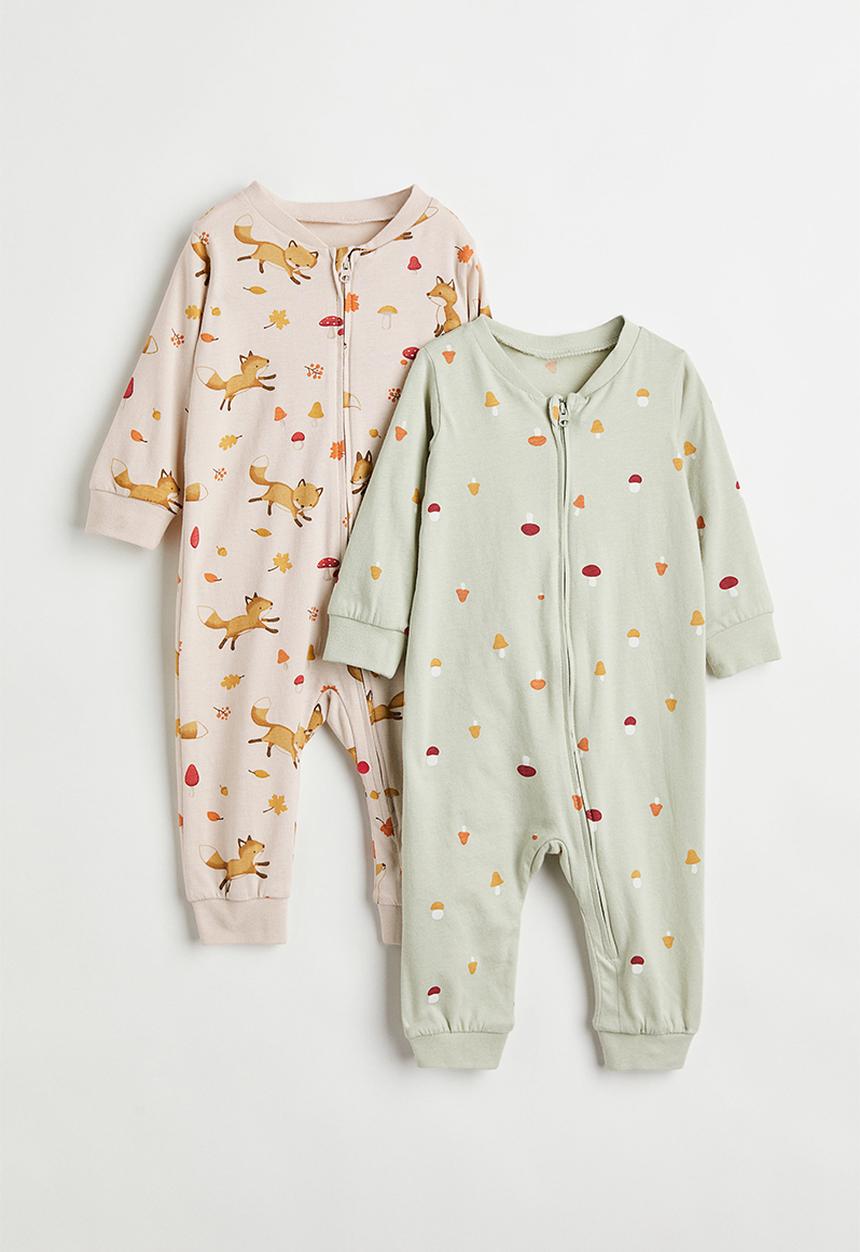 H&M - 2 Pack patterned cotton pyjamas - light green/foxes