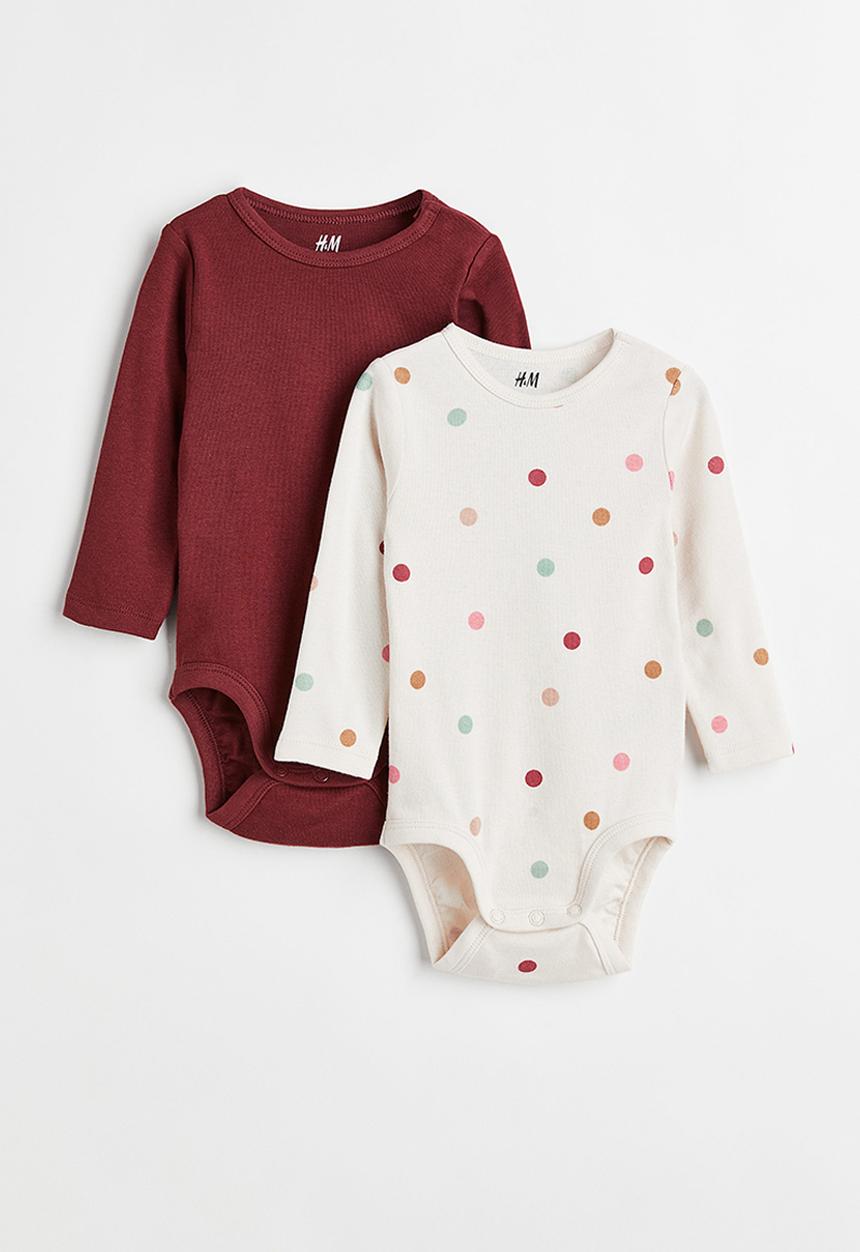 H&M - 2 Pack cotton bodysuits - dark red/spotted