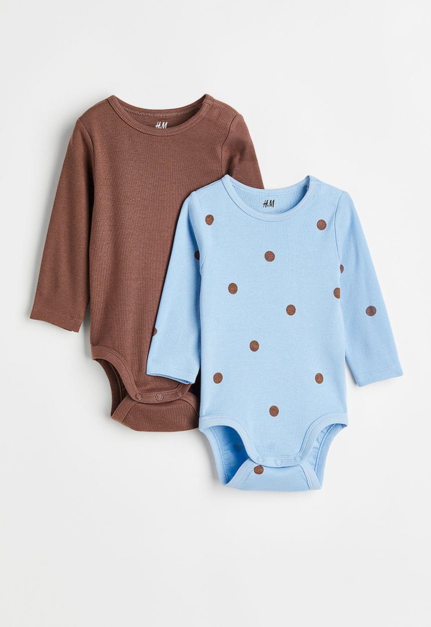 H&M - 2 Pack cotton bodysuits - light blue/spotted