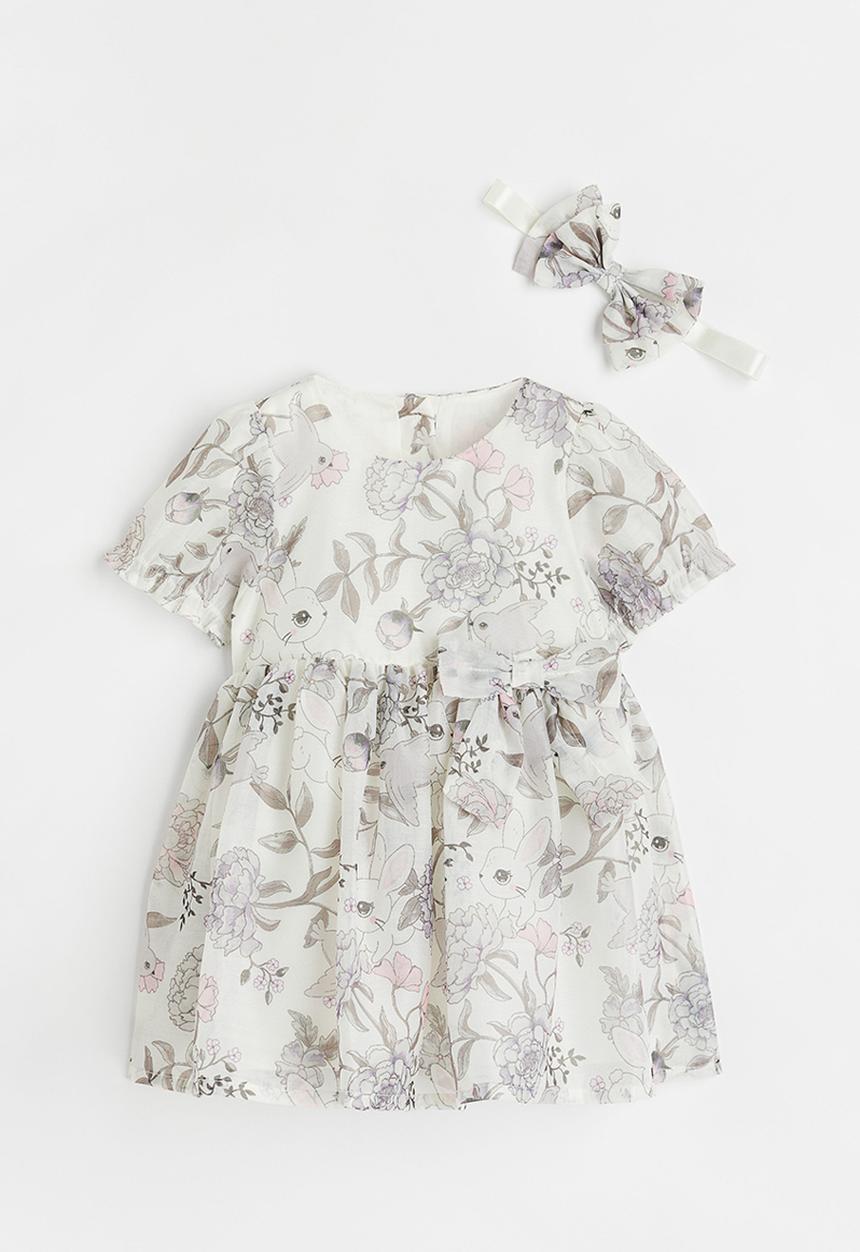 H&M - Dress and accessory - cream/patterned