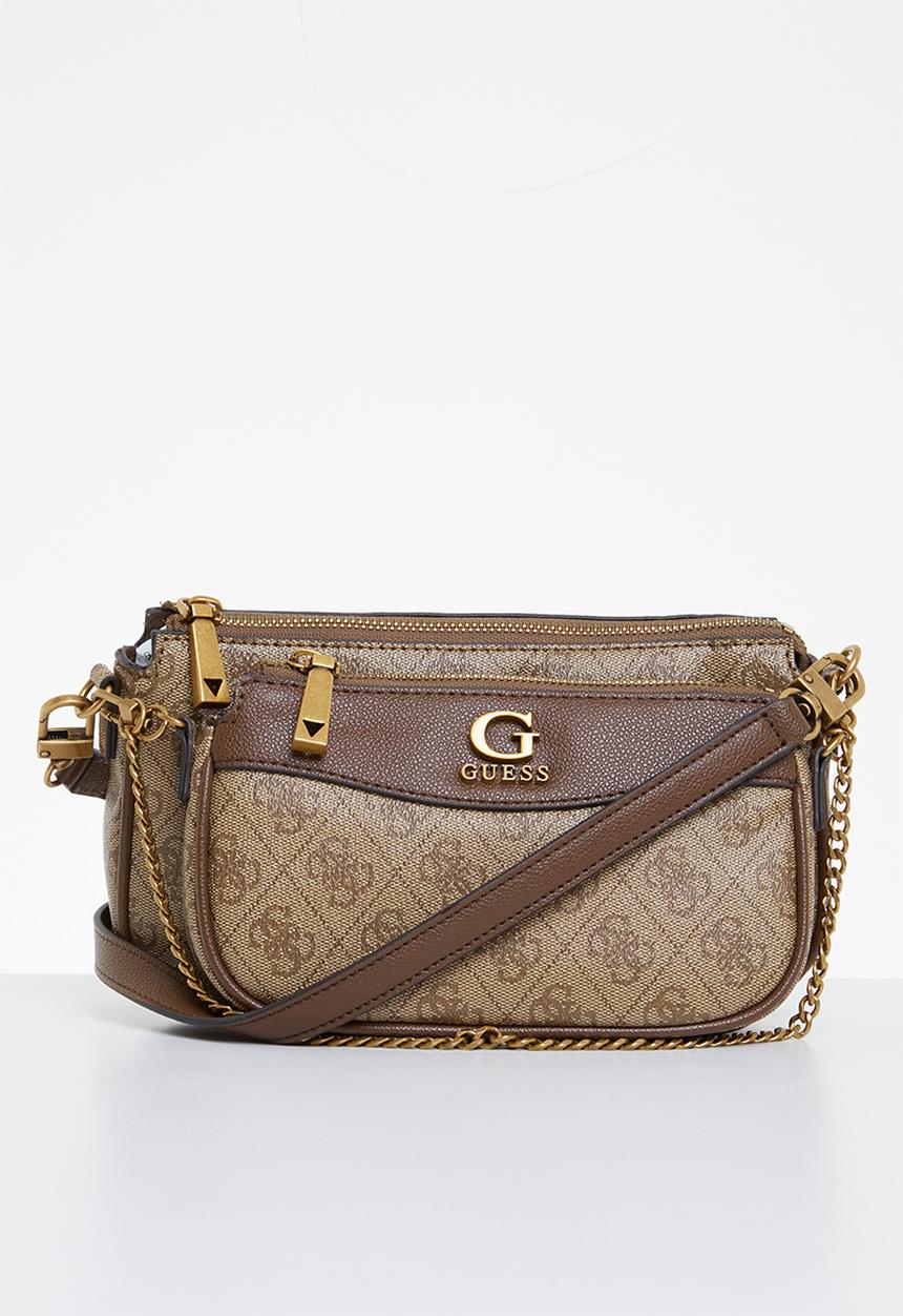 GUESS - Nell logo dbl pouch crossbody - latte logo/brown