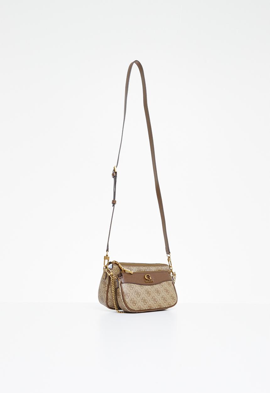 GUESS - Nell logo dbl pouch crossbody - latte logo/brown