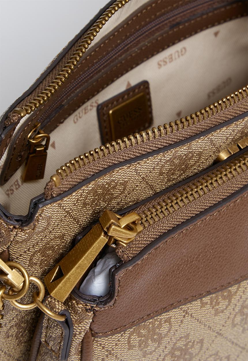 GUESS - Nell logo dbl pouch crossbody - latte logo/brown