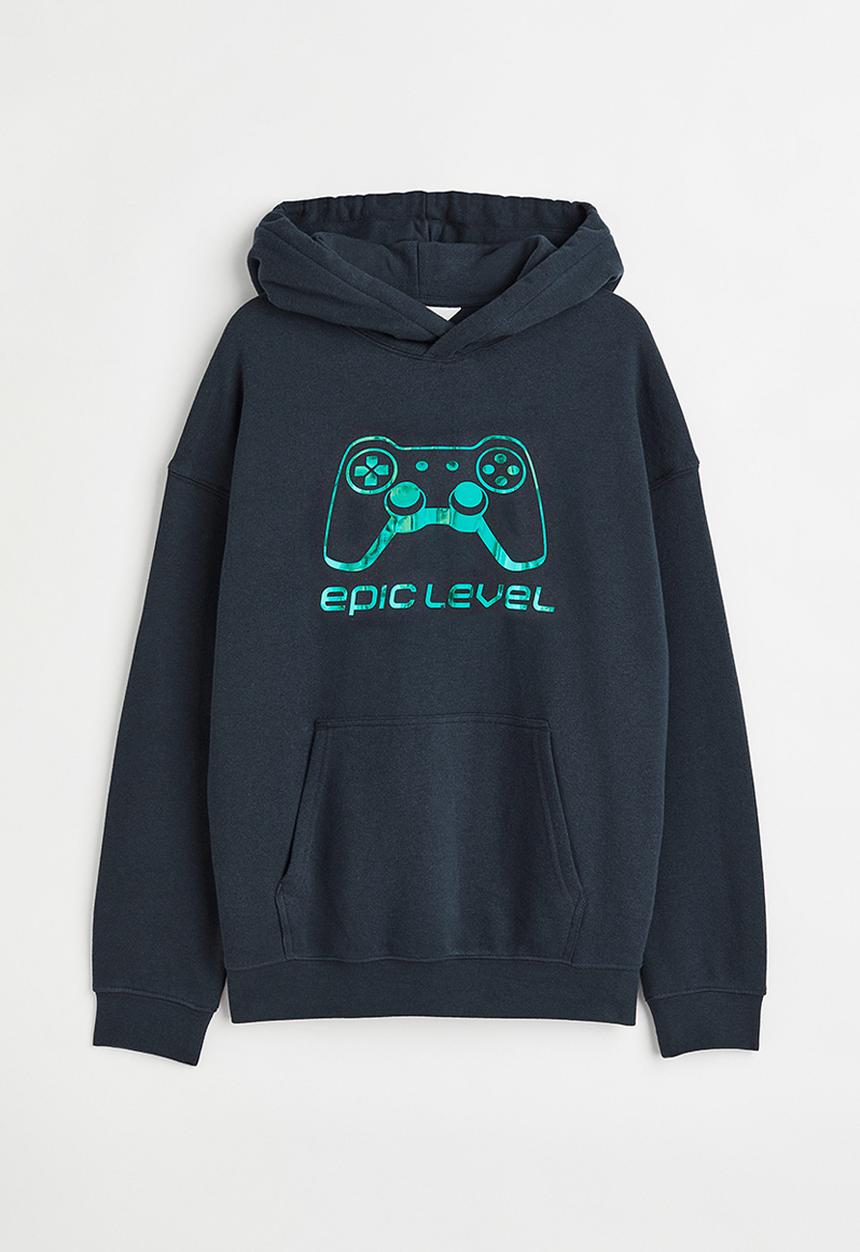 H&M - Printed hoodie - dark blue/epic level